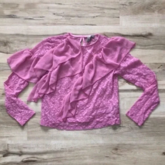 ASOS Pink Ruffle Lace Blouse - Picture 2 of 7